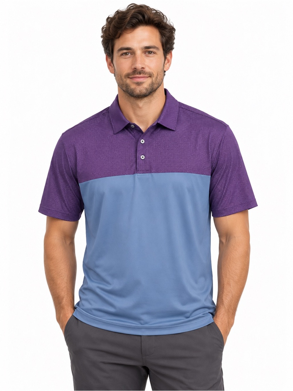 PGA Tour Two-Tone Purple and Blue Short-Sleeve Polo